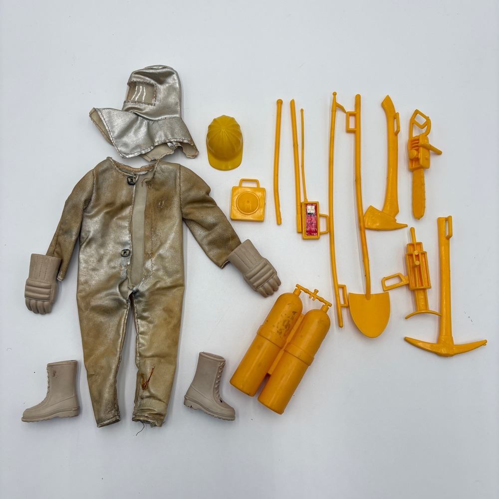 Vintage 1970s BIG JIM Rescue Rig Accessories Firefighting Outfit Yellow Tools